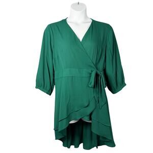 Torrid Top Womens 2X 18-20 Emerald Green Georgette Wrap Surplice Tunic Babydoll